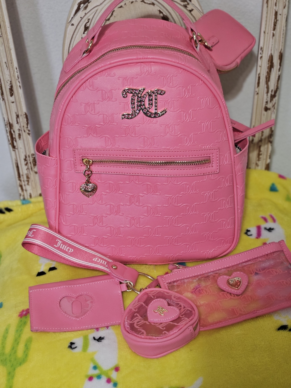 Juicy Couture Hot Pink Logo Backpack with Matching Accessories